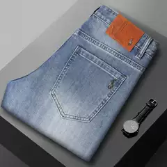 2026 New High-End Men's Jeans Spring and Summer Thin Stretch Slim Straight Light Blue Brand Casual Pants