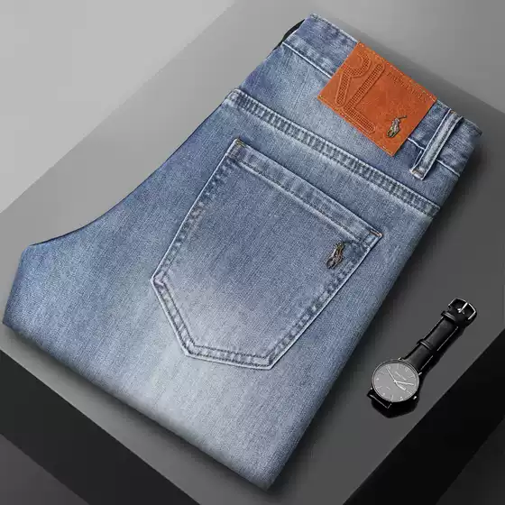 2026 New High-End Men's Jeans Spring and Summer Thin Stretch Slim Straight Light Blue Brand Casual Pants