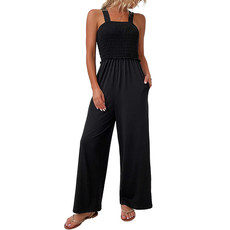 Black Wide Leg Jumpsuit Casual Comfortable Summer Fashion Perfect for Vacation or Everyday Wear Wholesale Available