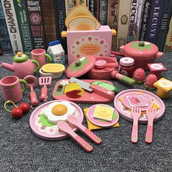 Children's Strawberry Toast Oven Set Combination Simulation Home Appliances Pretend Play Wooden Toys