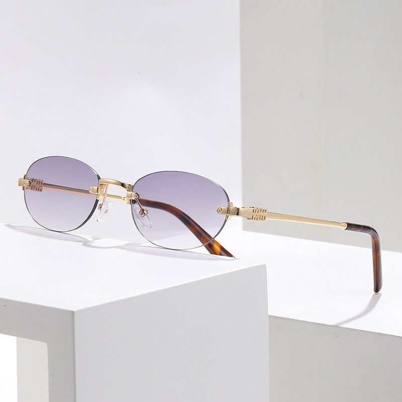 Retro Rimless Flat Mirror Anti-Blue Light Round Frame Metal Glasses Frame European and American Internet Celebrities Same Style Personalized High-End Glasses