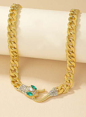 跨境欧美蛇形金属链条项链锁骨链网红2023年新款ins嘻哈潮酷饰品