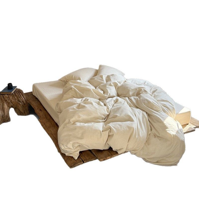 Class a Wabi-Sabi Washed Cotton and Linen Bed Four-Piece Set Japanese-Style B&B Pure Cotton and Linen Quilt Cover Bed Bed Sheets Three-Piece Set