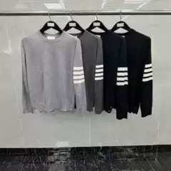 TB Fall/Winter New Sleeve Four Bar Wool Crewneck Turtleneck Sweater College Fairy Style Sweater for Men and Women