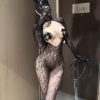 Full-Body Leopard Print Mesh Clothing European and American See-Through Sexy Sexy Jumpsuit Tight Fishnet Stockings Gloves One-Piece Mesh Stockings for Women