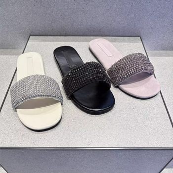 Spot Chengmeizu2025 Summer New Style 70381127 Flats Rhinestone Flip-Flops Sandals Outer Wear Slippers for Women