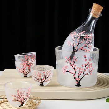 Hand-painted glass clear wine pot new artificial hammer pattern cherry blossom clear wine pot suit wine glass wine pot plum blossom clear wine pot