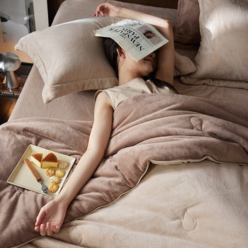 Autumn and Winter German Velvet Milk Velvet Quilt Core Thickened Winter Quilt Four-Piece Set Spring and Autumn Quilt Winter Dormitory Naked Sleeping Air-Conditioned Quilt