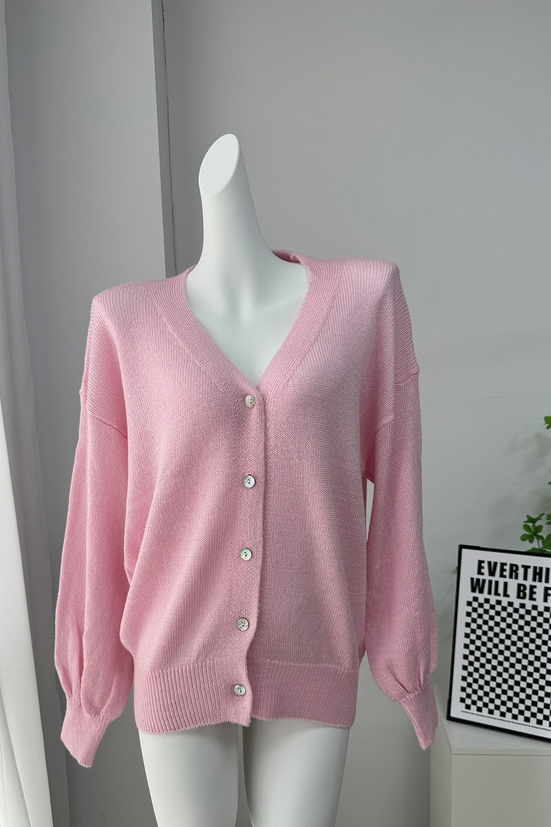 Soft Mohair V Neck Cardigan Hollow Out Design Lantern Sleeves Chic Style Perfect for Autumn Wholesale Available