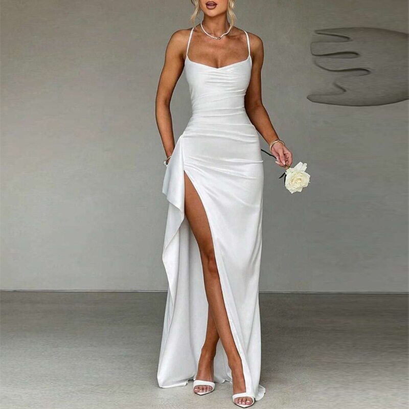 Elegant Solid Color Split Hem Cami Dress Spring Collection Fashionable Womens Apparel Wholesale Available