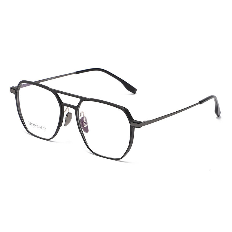 20239 Aluminum-Magnesium Glasses Double-Bridge Eyeglass Frame for Men with Titanium Temples, Suitable for Large Faces, Finished Frame Can Be Customized with Prescription and Blue Light Protection