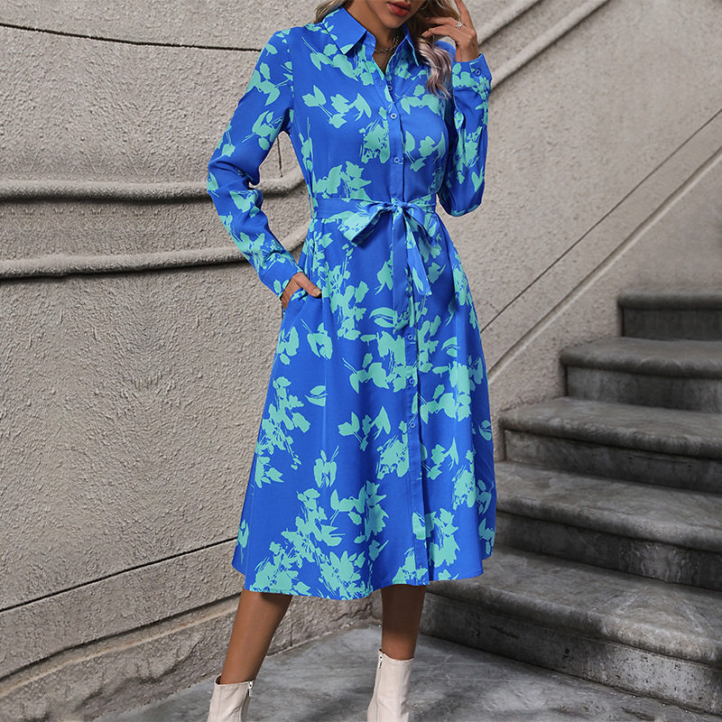 Long Sleeve Printed Dress European and American Style Fall Collection Wholesale Available custom packaging