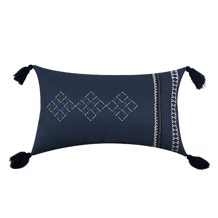 Cross-border Bohemian Ethnic Style Pillow Cushion Cover Blue Tassel Pillow Cover Sofa Pillow Cover