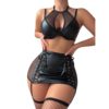 Cross-border foreign trade sources Europe and the United States perspective mesh leather stitching sexy strap black split sexy underwear suit