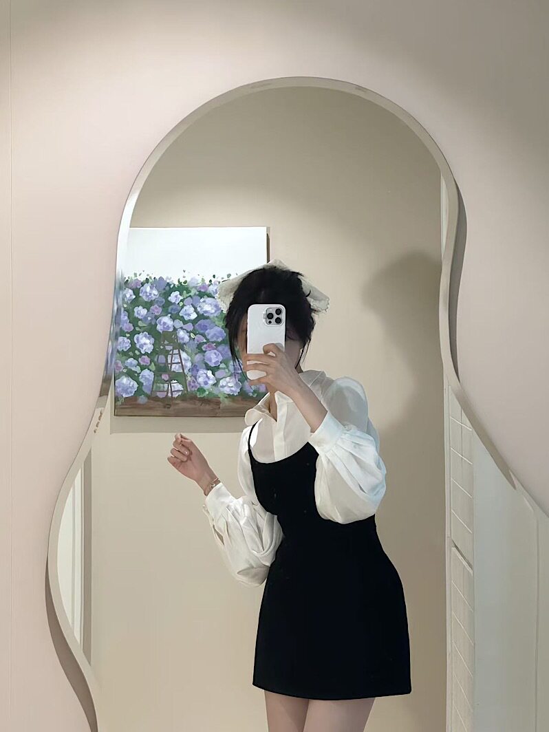 2025 New French Style White Poio Collar Long-Sleeved Shirt Women's Autum Slim Suspender Dress Two-Piece Set