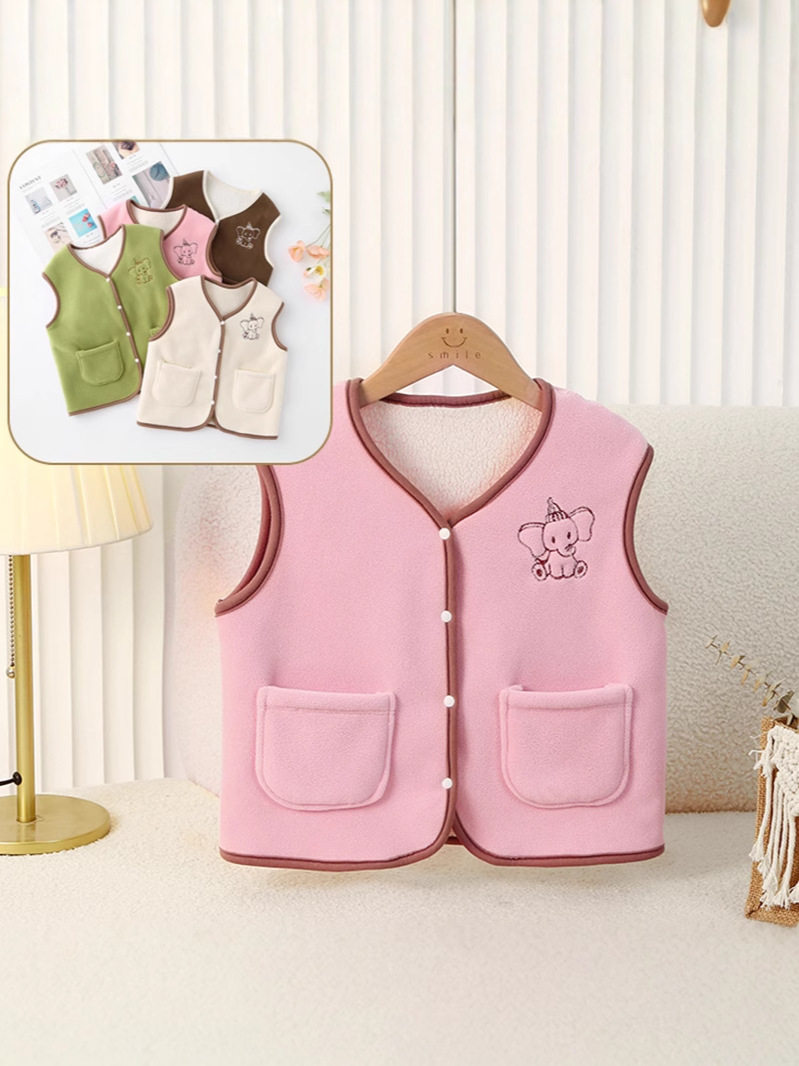 Children's Fleece-Lined Vest, Autumn & Winter Baby Thermal Waistcoat, Boys' Inner/Outer Wear, Infant & Toddler Girls' Thickened Gilet