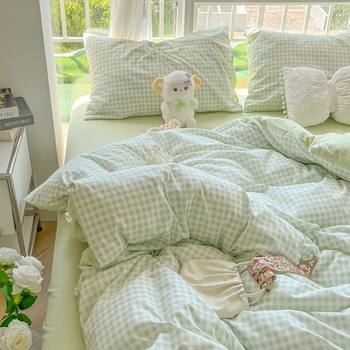 Spring and Autumn Washed Cotton Four-Piece Bed Bed Sheets Quilt Cover Pure Color Single Student Dormitory Simple Style Bedding Three-Piece Set