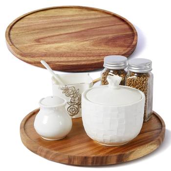 Wooden Spice Storage Tray Rotatable Round Desktop Storage Rack Desktop Sundries Bathroom Wooden Storage Tray