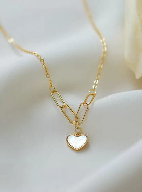 s925纯银贝壳爱心项链女新款简约时尚chic小众设计感锁骨链送女友