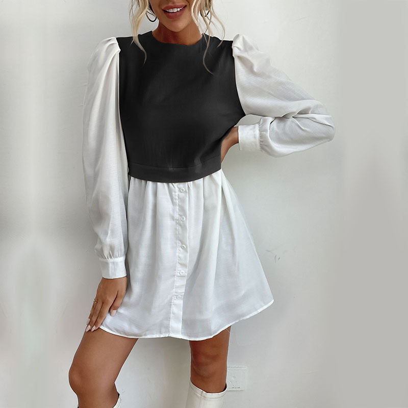 Color Block Long Sleeve Dress Round Neck Stylish Design Autumn Fashion Wholesale Available ready to ship