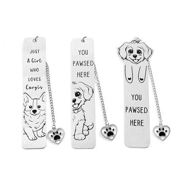 Amazon Hot Selling Funny Pet Dog Bookmark Cute Black and White Contrast Color Design Stainless Steel Bookmark Factory Wholesale