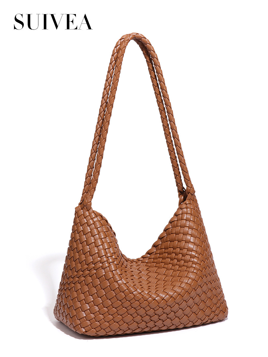 Túi tote nữ đan dệt phong cách thời trang đường phố, túi đeo vai và kẹp nách cỡ lớn — B2645 # Màu be, B2645 # màu đen, B2645 # Màu nâu., B2645 # Màu trắng ngà