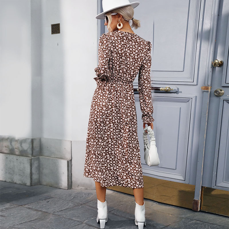 Floral Maxi Dress Slim Fit Side Slit Long Sleeve Autumn Winter Womens Fashion Wholesale Available