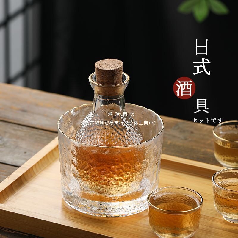 Japanese-Style Sake Set with Rice Wine Cups, Warming Sake Pot, Wine Utensils, Fruit Glass Cup, Wooden Stopper, Creative and Unique