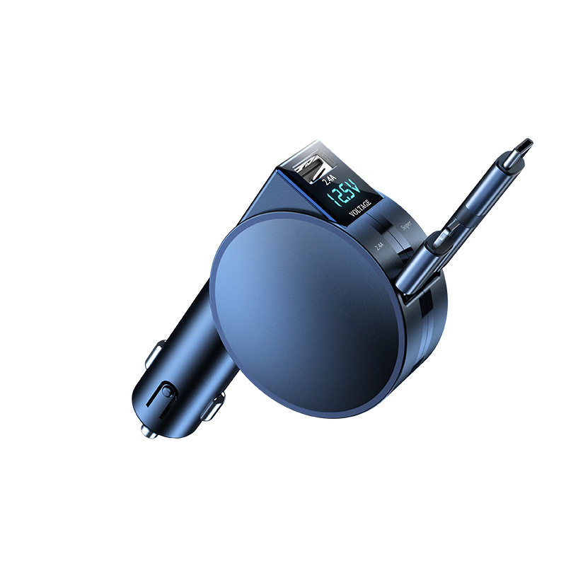 Telescopic super fast charging 60W digital display car charger fast charging multifunctional three-in-one car cigarette lighter Universal