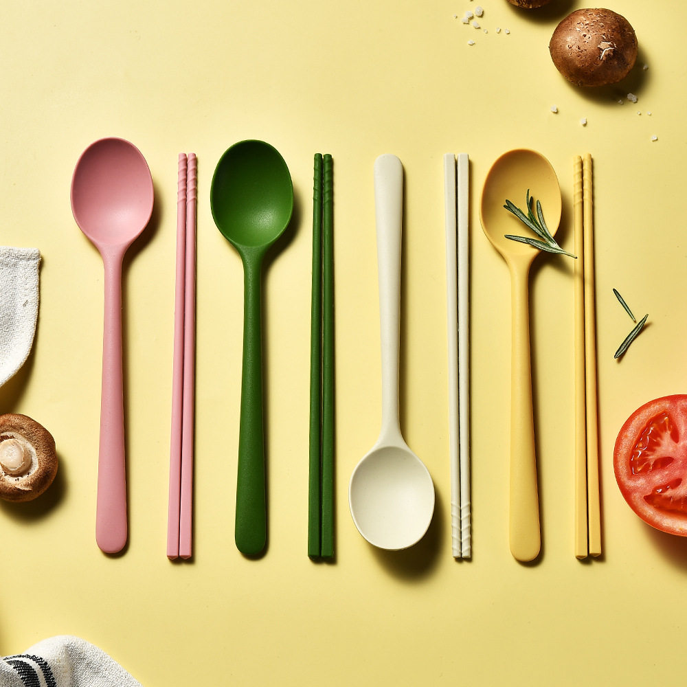 Spot Food Grade Silicone Spoon and Chopsticks Set Student Office Worker Tableware High Temperature Resistant Household Portable Tableware