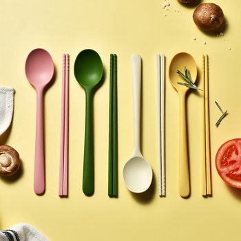 Spot Food Grade Silicone Spoon and Chopsticks Set Student Office Worker Tableware High Temperature Resistant Household Portable Tableware