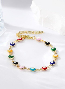 亚马逊爆款饰品女士抽拉手链恶魔眼睛手链可调节简约恶魔之眼手链