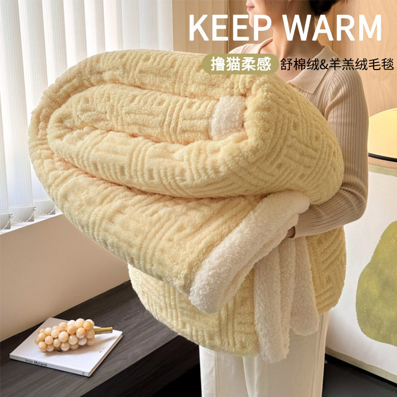 Double-layer Thickened Blanket Winter Office Shawl Blanket Single Double-sided Lamb Velvet Sofa Blanket Children Nap Cover Blanket
