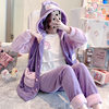 Warm flannel maternity pajamas autumn and winter three-piece confinement clothing coral fleece nursing postpartum homewear