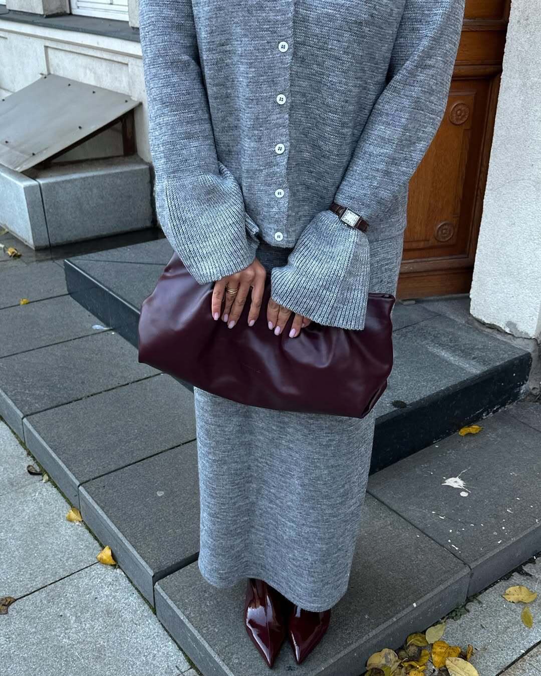 Womens Autumn Winter Solid Color Polo Cardigan and Flared Sleeve Sweater Set Elegant Knit Design Perfect for Casual or