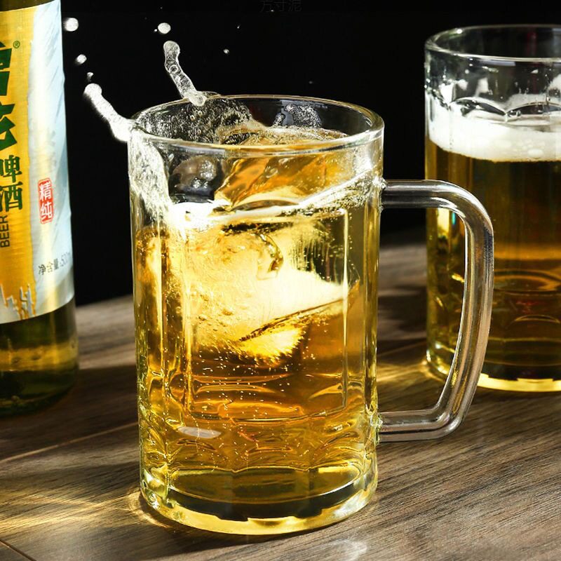 New Household Commercial Beer Cup Large Draft Beer Cup Water Cup Bar Large Capacity Thickened Glass with Handled Wholesale