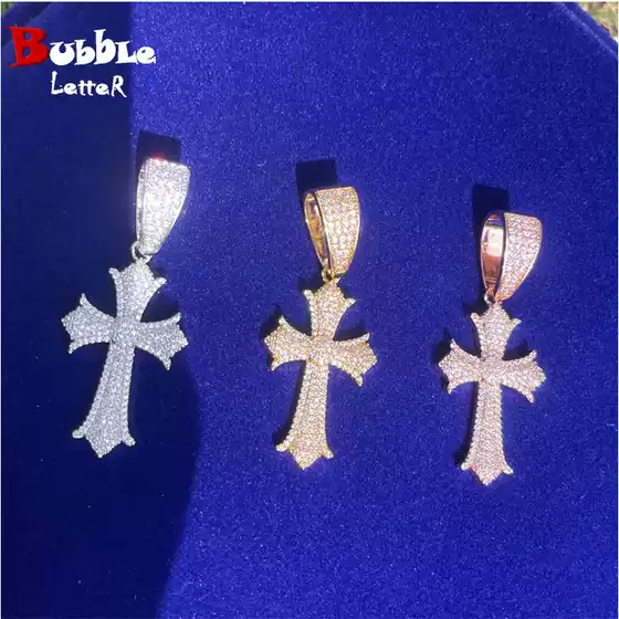 European and American Cross-border Hip-hop Pendant Street Trendy Inlaid with Moissanite Cross Pendant Fashion Trendy Jewelry Manufacturer