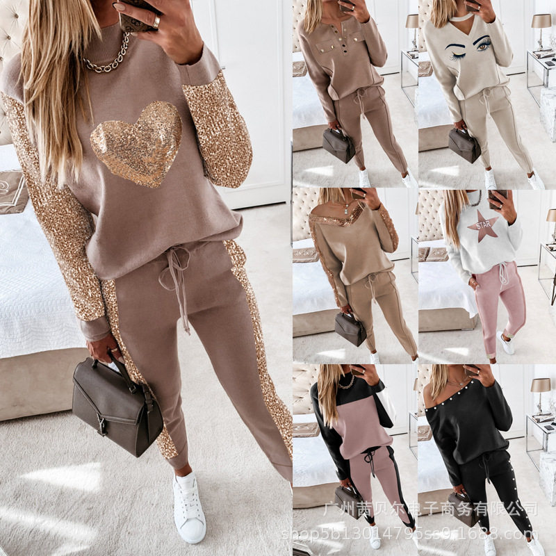 (Suit) 2020 European and American New Style High-Neck Long Pants Casual Two-Piece Set Autumn and Winter Sweatshirt for Women Ys2455 Fashionable Casual