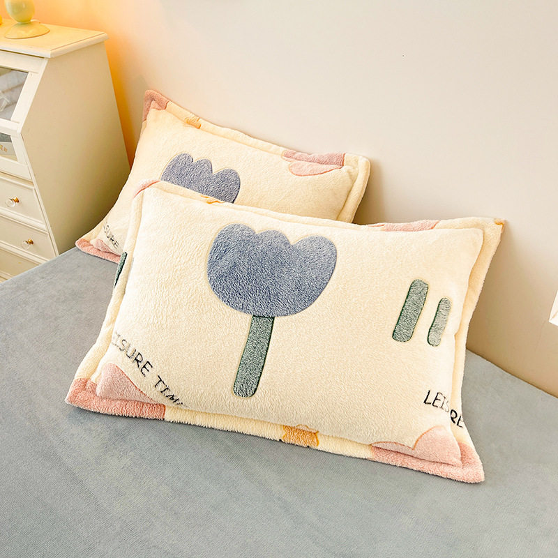 Milk Velvet Pillowcase Coral Velvet Pillowcase Winter Pillowcase Printed Single Dormitory Home Double Pair