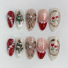 Cross-Border Hot-Selling 30 Pieces of European and American Christmas Gel Flash Pearl Embellished Almond-Shaped Wearable Nail Products Wholesale