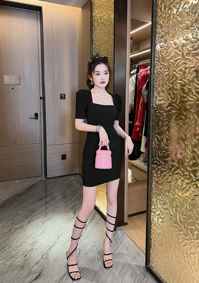 Đầm ôm body nữ cổ vuông tay ngắn, thiết kế fitted ôm eo, nhấn hông — [Trắng], [Đen] chi tiết 19