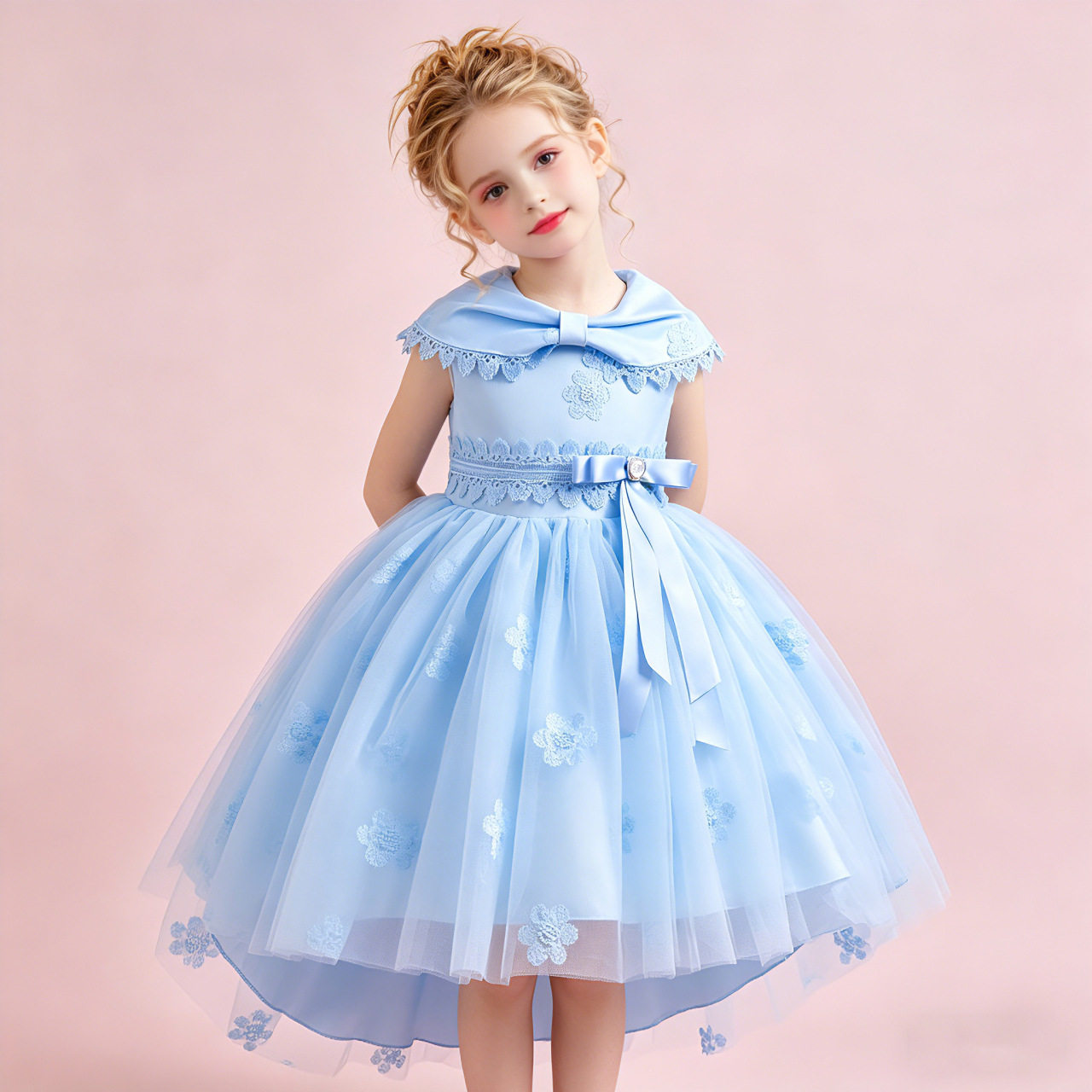 girls' dress with tail, fluffy princess dress, high-end dress, catwalk performance, flower girl hosting piano