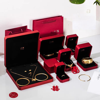Chow Tai Fook Same Octagonal Jewelry Box Red Leather Paper Jewelry Gift Packaging Box Customizable Logo Ring Box