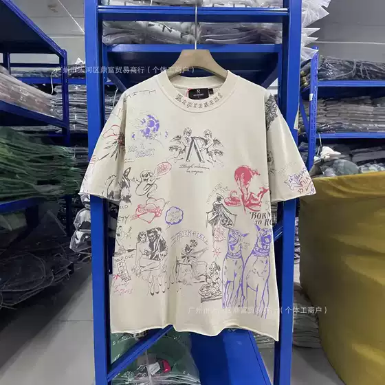 Represent Devil Angel Heavy Industry Print Loose Fit Trendy Brand American High Street Style Summer New Short Sleeve T-Shirt