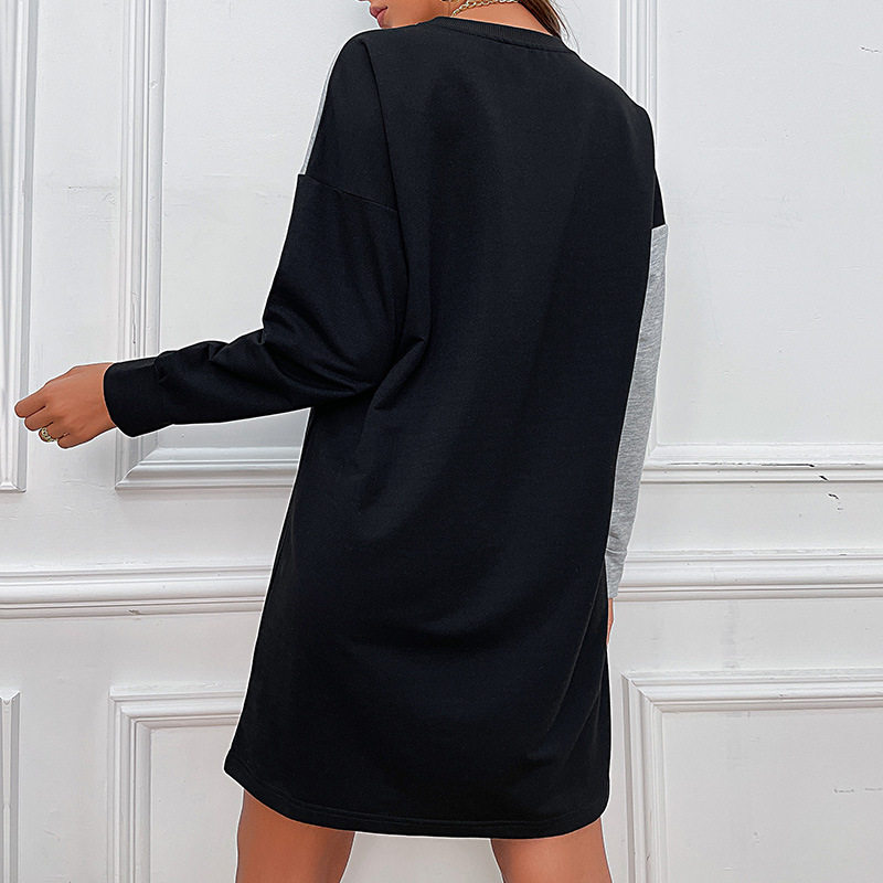 Color Block Long Sleeve Sweatshirt Dress Loose Fit Autumn Style Casual Wear Wholesale Available