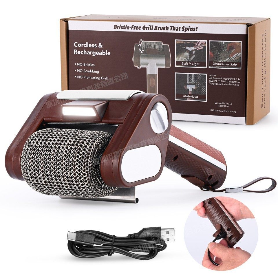 2025 Stainless Steel 304 Roller Grill Brush with Led Light No Brush Hair Removal Food Grade Cleaning Led Lighting