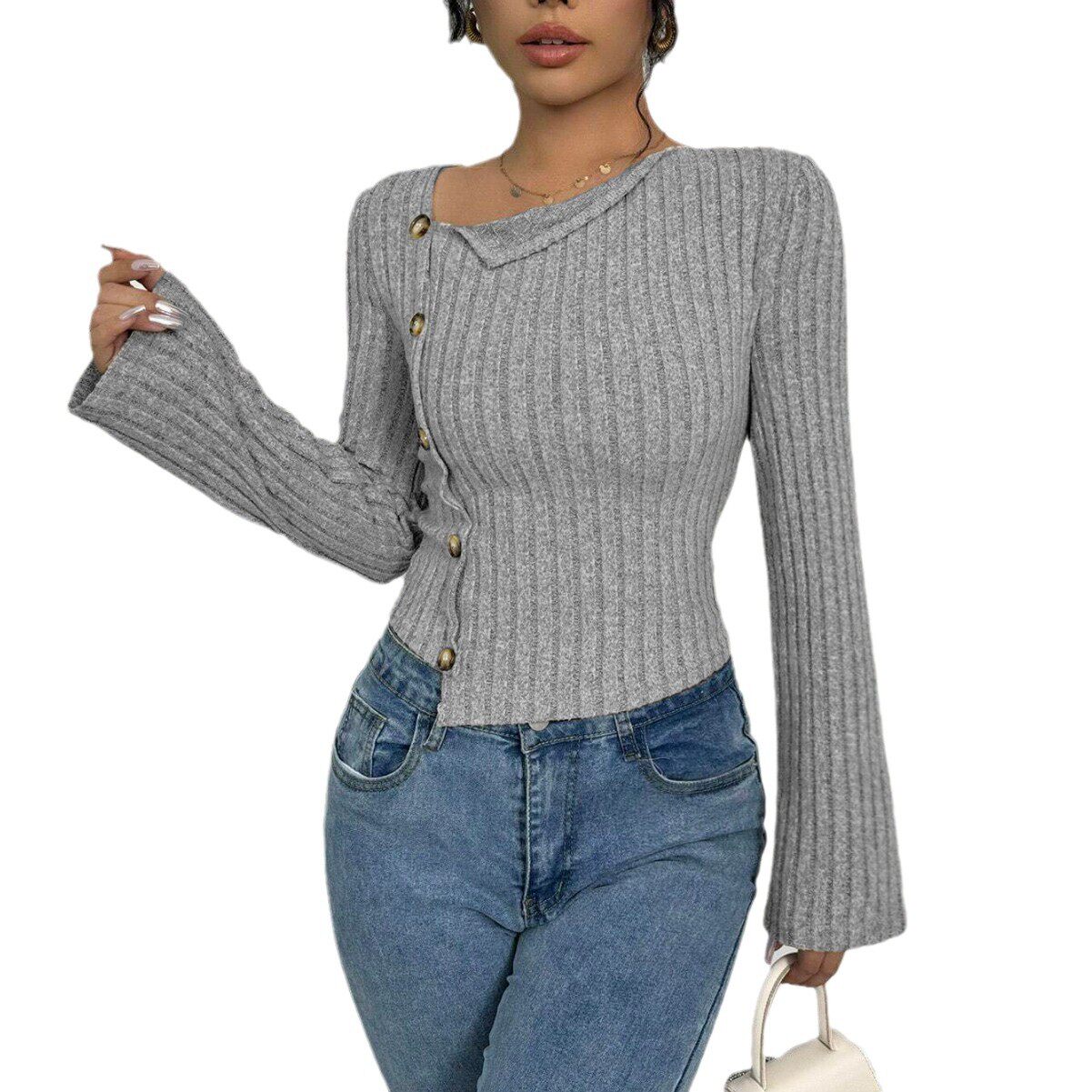 Elegant Womens T Shirt Slim Fit Long Sleeve Short Length Chic Style for Spring Summer Wholesale Available