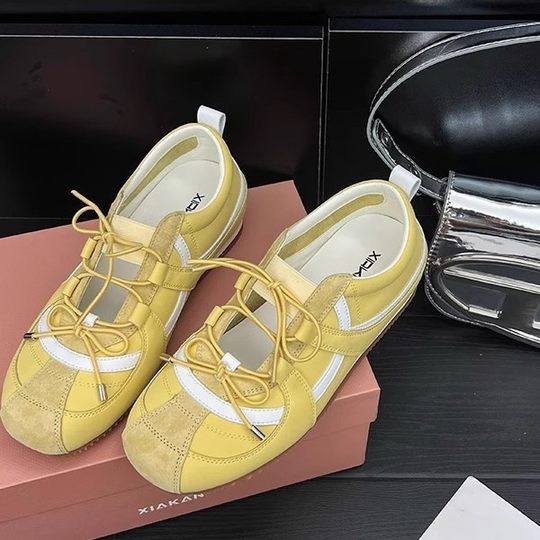 Inner Height 5cm Sweet Girl Genuine Leather De Training Shoes Women's 2025 New Korean Sports Ballet Style Mary Jane Single-layer Shoes for Women