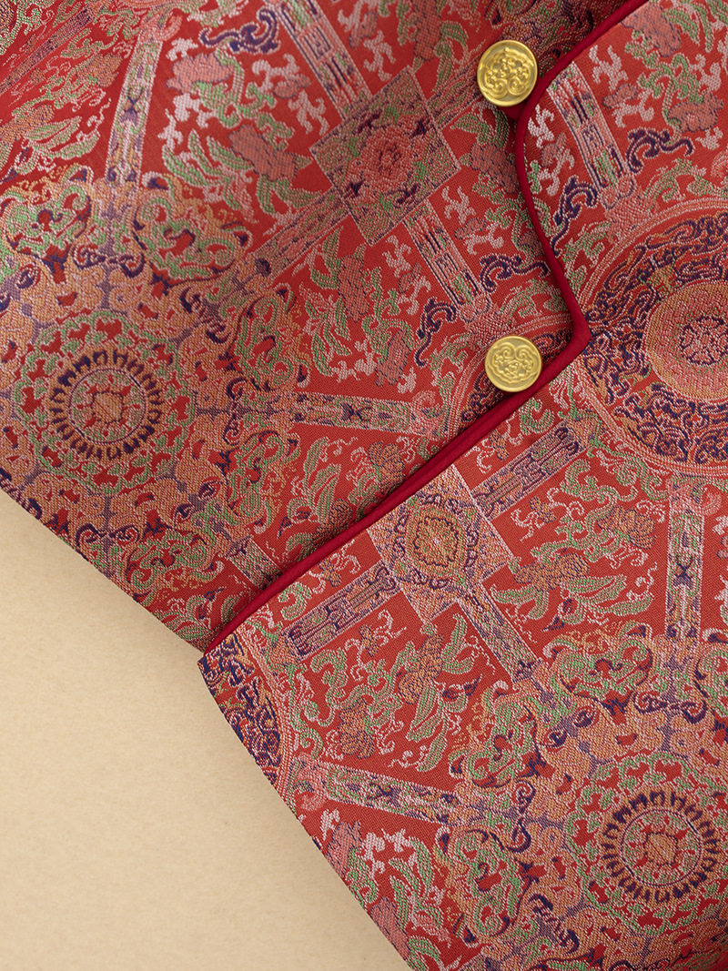 Wholesale from the Source—New Year Intangible Cultural Heritage Brocade Satin Vest, Luxurious Retro New Chinese Style National Style Disc Button Waistcoat Top