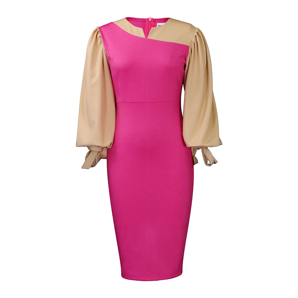 Plus Size Womens Color Block Long Sleeve Dress Elegant Design for Autumn Winter Perfect for Office and Casual Wear